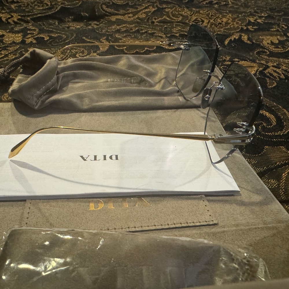 DITA EMBRA DTS155-A-03 Silver Gold Dark Gradient Lens Rimless Sunglasses- New - Picture 14 of 16
